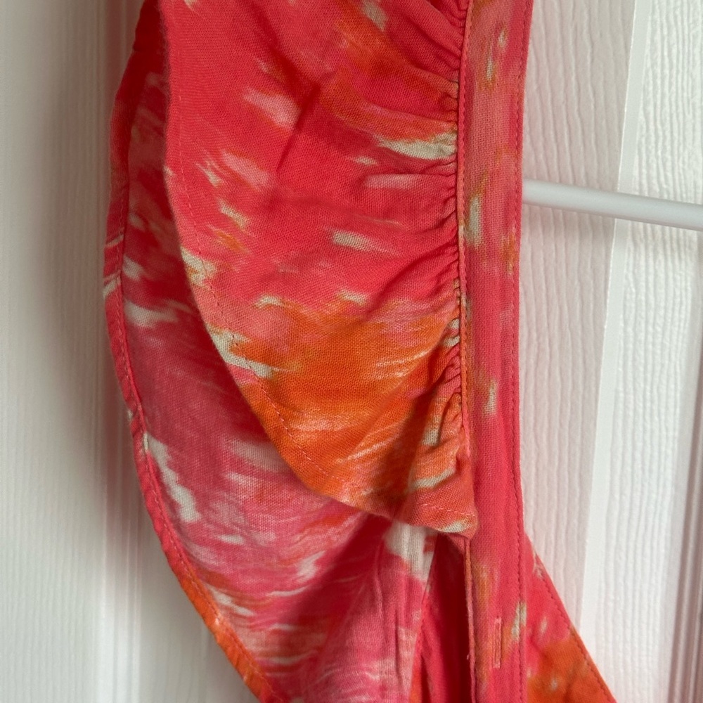 Time and Tru Womens XL Dress Coral Orange Empire Dress Ruffle Tank Sleeves Lined - Picture 5 of 8